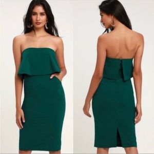 Lulu’s Lots of Love Emerald Green Strapless Midi Dress Small NWT